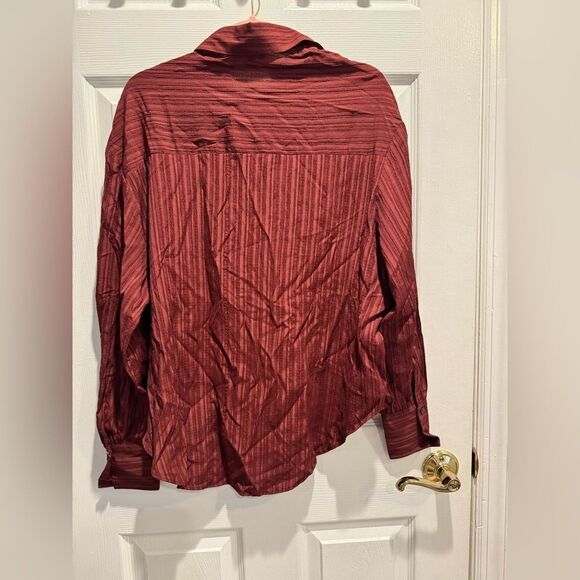 Topshop Burgundy Oversized Striped Shirt in  US size 2 - Picture 7 of 8